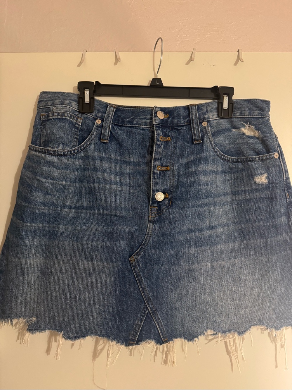 Madewell Distressed Blue Denim Button Mini Skirt